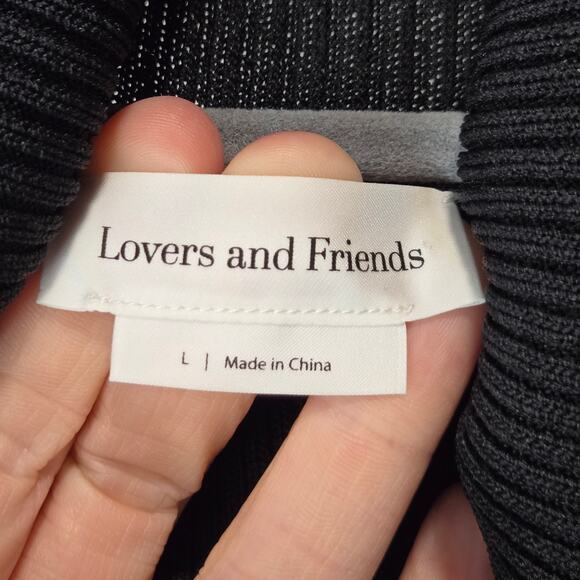 Lovers and Friend Black Long Sleeve Knit Dress Turtle Funnel Neck Slit Ruched L - Picture 3 of 7